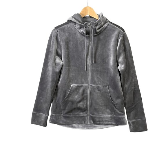 Time and Tru Tops - Time & Tru Velour Full Zip Hooded Sweater Womens Sz Small (4-6) Gray‎ Glam Comfy